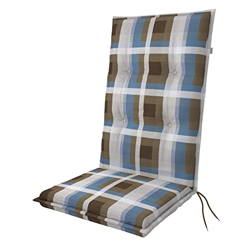 Doppler Auflage Hochlehner Living Blau Kariert I Gartenstuhl-Polster 119x48x6cm aus Baumwolle & Polyester I Sitzauflage weich & bequem I Sitzkissen zum Festbinden an Gartenstuhl von Doppler