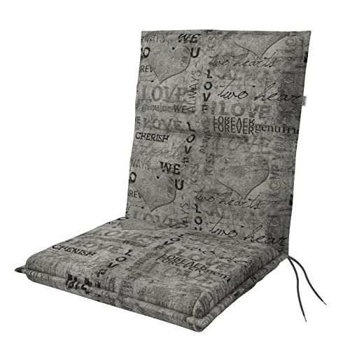 Doppler Niederlehner-Auflage Spot 100x48x5 cm – Weiches Gartenstuhl-Polster mit Schriftzug-Design „Love“ in Grau | Komfortable Sitzauflage mit Bindebändern für Balkon, Terrasse & Garten von Doppler
