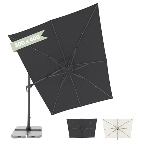 Doppler Pendelschirm Jack 400x300cm Anthrazit I Sonnenschirm für Balkon & Terrasse I Ampelschirm knickbar I Kurbelschirm UV-beständig aus Aluminium I Multifunktions-Pendelschirm von Doppler