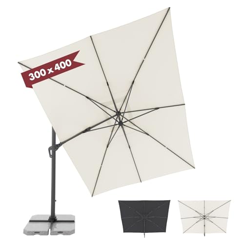 Doppler Pendelschirm Jack 400x300cm Natur I Sonnenschirm für Balkon & Terrasse I Ampelschirm knickbar I Kurbelschirm UV-beständig aus Aluminium I Multifunktions-Pendelschirm von Doppler