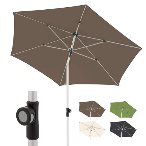 Doppler Sonnenschirm SL-AZ Auto Tilt 220 cm Greige-Taupe I Gartenschirm knickbar I Kurbelschirm mit UV-Schutz 80+ I Kurbelschirm aus Aluminium I regenabweisendes Polyester-Schirmdach von Doppler