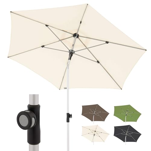 Doppler Sonnenschirm SL-AZ Auto Tilt 220 cm Natur I Gartenschirm knickbar I Kurbelschirm mit UV-Schutz 80+ I Kurbelschirm aus Aluminium I regenabweisendes Polyester-Schirmdach von Doppler