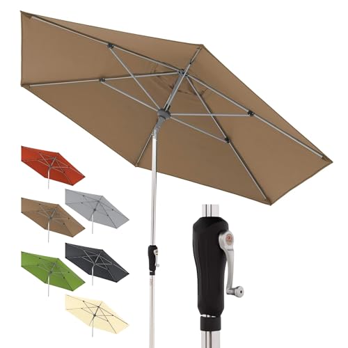 Doppler Sonnenschirm SL-AZ Auto Tilt 275 cm Greige-Taupe - Gartenschirm knickbar - Kurbelschirm mit UV-Schutz 80+ - Kurbelschirm aus Aluminium - regenabweisendes Polyester-Schirmdach von Doppler