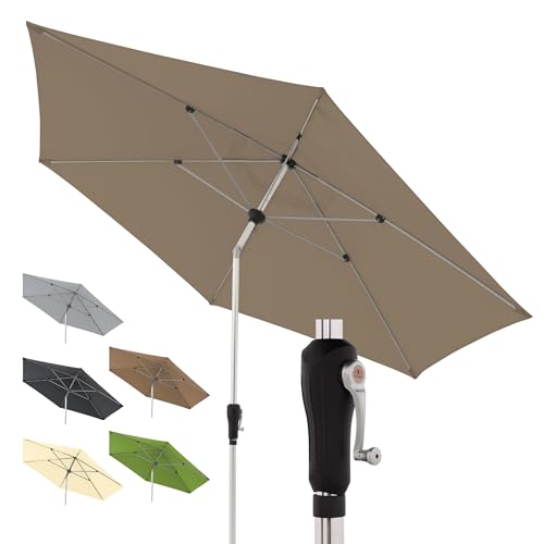 Doppler Sonnenschirm SL-AZ Auto Tilt 330 cm Greige-Taupe I Gartenschirm knickbar I Kurbelschirm mit UV-Schutz 80+ I Kurbelschirm aus Aluminium I regenabweisendes Polyester-Schirmdach von Doppler