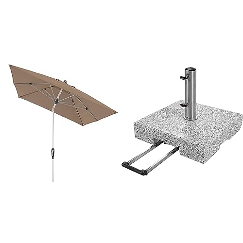Doppler Sonnenschirm Aluminium 190x290 Greige Granit-Sonnenschirmständer mit Ausziehgriff 72kg von Doppler