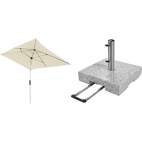 Doppler Sonnenschirm Aluminium 190x290 Natur Granit-Sonnenschirmständer mit Ausziehgriff 72kg von Doppler