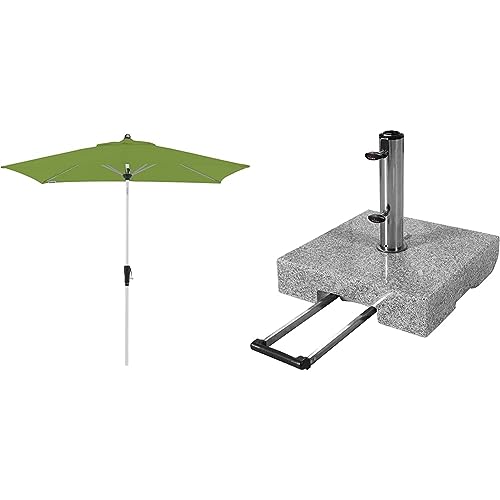 Doppler Sonnenschirm Aluminium 220x140 Fresh Green Granit-Sonnenschirmständer mit Ausziehgriff 45kg von Doppler