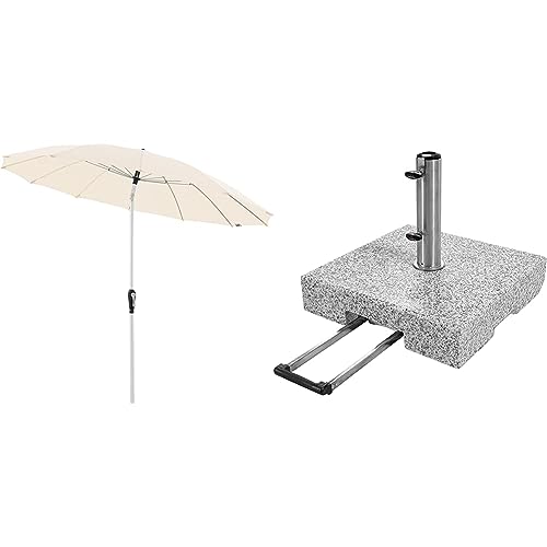 Doppler Sonnenschirm Aluminium Asia 250 Natur Granit-Sonnenschirmständer mit Ausziehgriff 72kg von Doppler