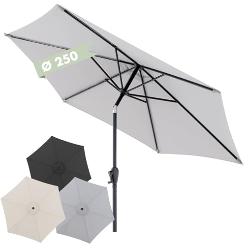 Doppler Sonnenschirm Jack 250cm in Hellgrau - Runder Sonnenschirm für Balkon & Terrasse - Schirm knickbar - Balkonsonnenschirm - Kurbelschirm - Gartenschirm mit Kurbelfunktion von Doppler