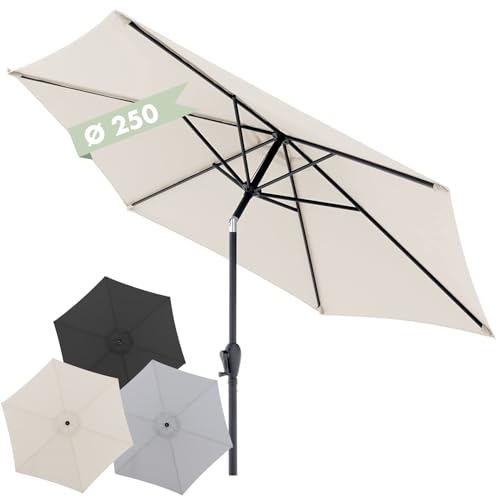 Doppler Sonnenschirm Jack 250cm in Natur - Runder Sonnenschirm für Balkon & Terrasse - Schirm knickbar - Balkonsonnenschirm - Kurbelschirm - Gartenschirm mit Kurbelfunktion von Doppler