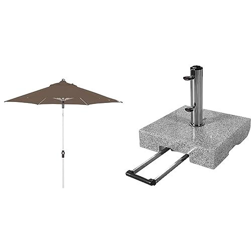 Doppler Sonnenschirm Push Up 220 Greige Granit-Sonnenschirmständer mit Ausziehgriff 45kg von Doppler