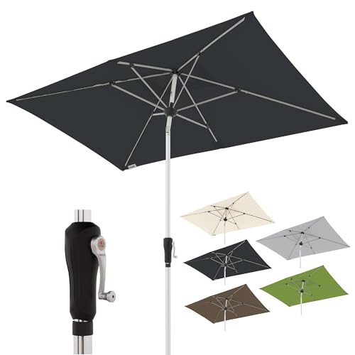 Doppler Sonnenschirm für den Garten SL-AZ Auto Tilt 220x140 cm Anthrazit I Gartenschirm knickbar I Kurbelschirm mit UV-Schutz 80+ I Kurbelschirm aus Aluminium I regenabweisendes Polyester-Schirmdach von Doppler