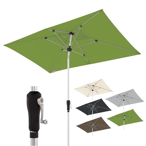 Doppler Sonnenschirm für den Garten SL-AZ Auto Tilt 220x140 cm Fresh Green I Gartenschirm knickbar I Kurbelschirm mit UV-Schutz 80+ I Kurbelschirm aus Aluminium I regenabweisendes Polyester-Dach von Doppler