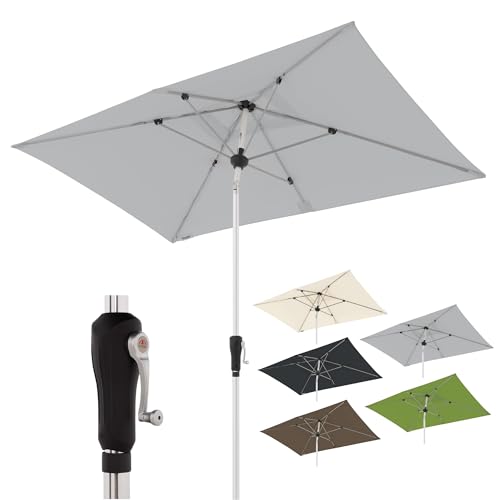 Doppler Sonnenschirm für den Garten SL-AZ Auto Tilt 220x140 cm Hellgrau I Gartenschirm knickbar I Kurbelschirm mit UV-Schutz 80+ I Kurbelschirm aus Aluminium I regenabweisendes Polyester-Schirmdach von Doppler