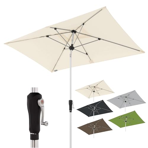 Doppler Sonnenschirm für den Garten SL-AZ Auto Tilt 220x140 cm Natur I Gartenschirm knickbar I Kurbelschirm mit UV-Schutz 80+ I Kurbelschirm aus Aluminium I regenabweisendes Polyester-Schirmdach von Doppler