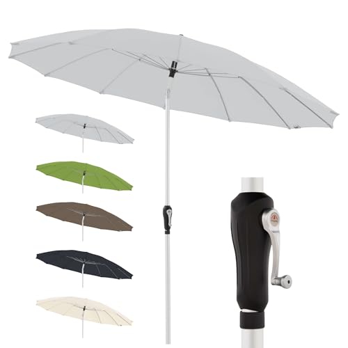 Doppler Sonnenschirm für den Garten Asia Look SL-AZ Auto Tilt 250cm Hellgrau I Gartenschirm knickbar I Kurbelschirm mit UV-Schutz 50+ I Kurbelschirm aus Aluminium I regenabweisendes Polyester-Dach von Doppler