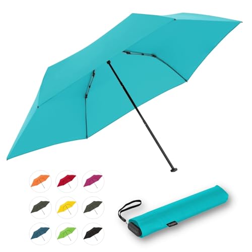 Doppler Taschenschirm Zero,99 Flat I Ultra leichter Regenschirm in Aqua Blue I Kleiner Schirm I Mini Regenschirm I Leicht zu Öffnen I Flach & kompakt I Taschenregenschirm windproof von Doppler