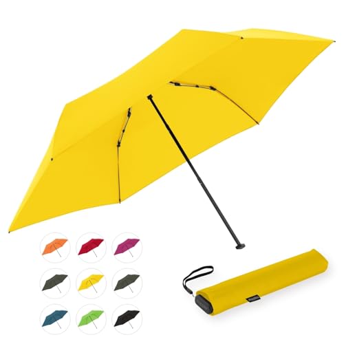 Doppler Taschenschirm Zero,99 Flat I Ultra leichter Regenschirm in Shiny Yellow I Kleiner Schirm I Mini Regenschirm I Leicht zu Öffnen I Flach & kompakt I Taschenregenschirm windproof von Doppler