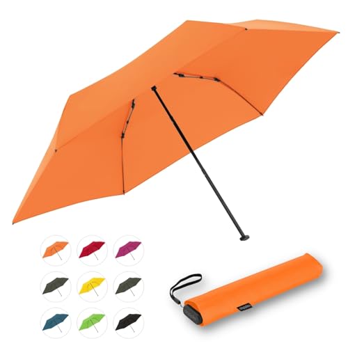 Doppler Taschenschirm Zero,99 Flat I Ultra leichter Regenschirm in Vibrant Orange I Kleiner Schirm I Mini Regenschirm I Leicht zu Öffnen I Flach & kompakt I Taschenregenschirm windproof von Doppler
