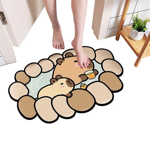 Dopsyesn Badezimmer Teppich Süß - Capybara Badezimmermatten,Kieselerde Teppich Schnelltrocknend Weich Duschzubehör Für Badezimmer Dusche WC von Dopsyesn