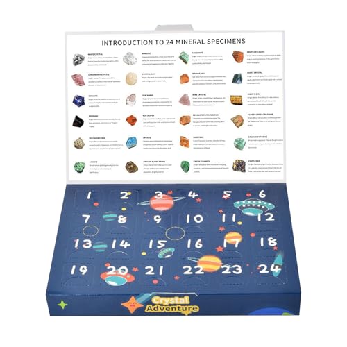 Dopsyesn Edelsteine Countdown Kalender,24 Türchen Natürlicher Mineralien Adventskalender Weihnachten 2025 - Saisonales Festtagsgeschenk für Erwachsene Jugendliche Geologiebegeisterte Männer Frauen von Dopsyesn