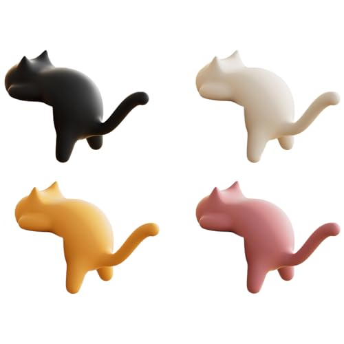 Dopsyesn Katzenhaken | Tischhaken Mit Katzendekor - Abnehmbarer Organizer 4er Set Klemm Und Klebehaken Für Rucksack Handtasche Kabel Bad Schrank von Dopsyesn