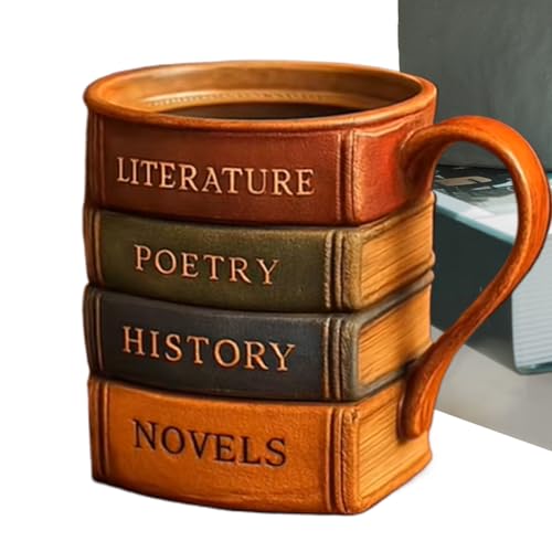 Dopsyesn Resin Trinkbecher Mit Bemaltem Buchdesign,2025 Neuheit Buchtasse, 3D Bücher Stack Geformte Kaffeetassen,Trinkzubehör Mit Ergonomischem Griff Für Cocktails & Whisky von Dopsyesn