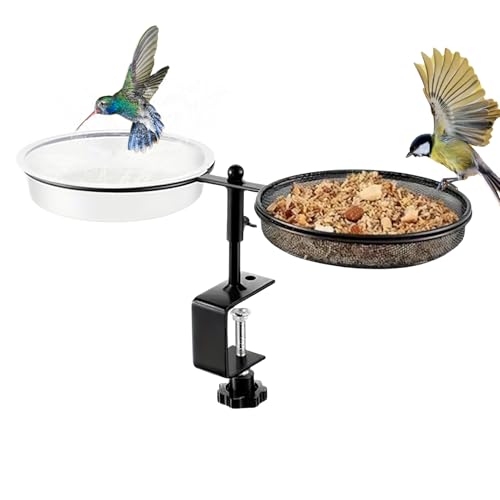 Dopsyesn Vogelbad Mit Futterautomat,Garten Vogelbad Wasserschale - Höhenverstellbare Wasserschale Mit Abnehmbarer Schale Für Wellensittich, Kolibri Und Papageien von Dopsyesn