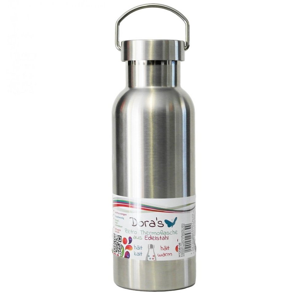 Dora's Trinkflasche Edelstahl Thermoflasche Stahl 500ml mit Stahldeckel Retro, 500 ml von Dora's
