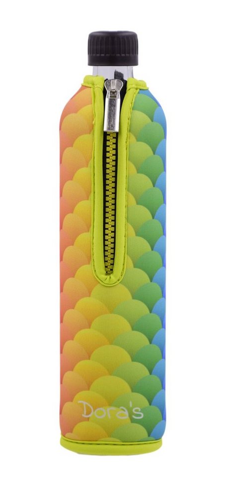 Dora's Trinkflasche Glasflasche mit Neoprenbezug Schuppe 500 ml, 500 ml von Dora's