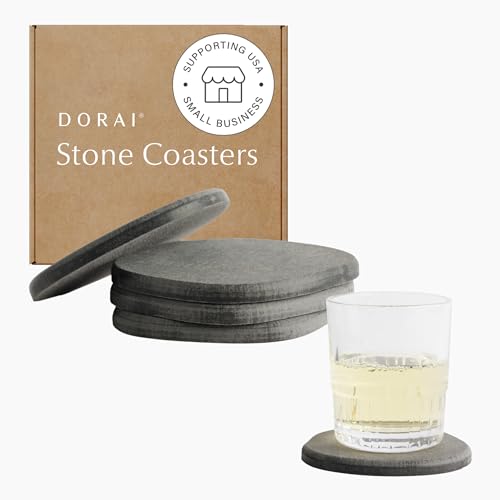 Dorai Home Stone Untersetzer Set - beseitigt Wasserflecken und trocknet sofort - funktionales Design für das Moderne Zuhause - Set beinhaltet Vier Moderne Untersetzer - Schieferstein von Dorai