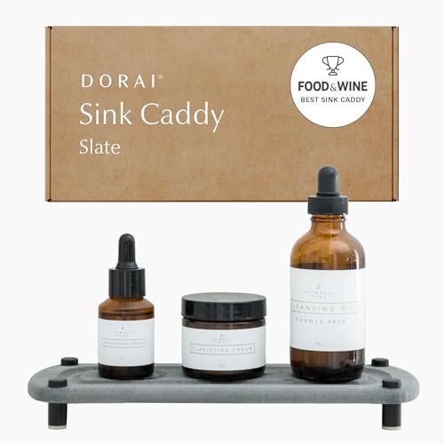 Dorai Waschbecken-Caddy - trocknet sofort und verhindert Feuchtigkeitsbildung - Edelstahlfüße mit Gummiboden - Funktionales Design für das Moderne Zuhause - Schiefer von Dorai