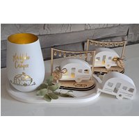 Camper Wohnwagen Raysin Deko Auf Holz Tablett Mit Gravur, Deko, Dekoration, Frühling, Sommer, Geschenk, Mitbringsel von Dorasplotterwelt