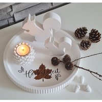 Deko Teller Set, Herbst Deko, Herbstzeit, Dekoration, Eichhörnchen, Teelicht Tannenzapfen, Kleine Eicheln von Dorasplotterwelt