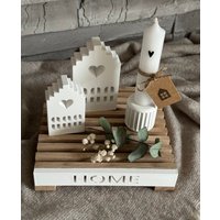 Lichthäuser Auf Holzklötzchen Tablett, Raysin, Keraflott, Deko , Dekoration, Geschenk, Mitbringsel von Dorasplotterwelt