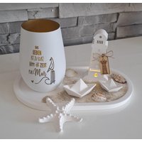 Windlicht Mit Gravur, Maritimes Kristallglas, Kerzenständer Eingravierten Spruch Das Leben Ist Zu Kurz, Geschenk, Mitbringsel, Maritim von Dorasplotterwelt
