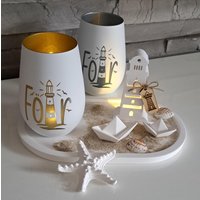 Windlicht Mit Gravur Föhr Leuchtturm, Maritimes Glas, Kerzenständer Eingravierten Spruch, Geschenk, Mitbringsel, Deko, Maritim von Dorasplotterwelt
