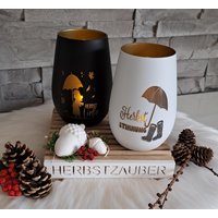 Windlicht Mit Gravur Herbst Liebe, Stimmung, Kristallglas, Kerzenständer Eingravierten Spruch, Geschenk, Mitbringsel, Glas von Dorasplotterwelt