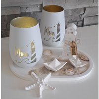 Windlicht Mit Gravur Moin Leuchtturm, Maritimes Kristallglas, Kerzenständer Eingravierten Spruch, Geschenk, Mitbringsel, Maritim von Dorasplotterwelt