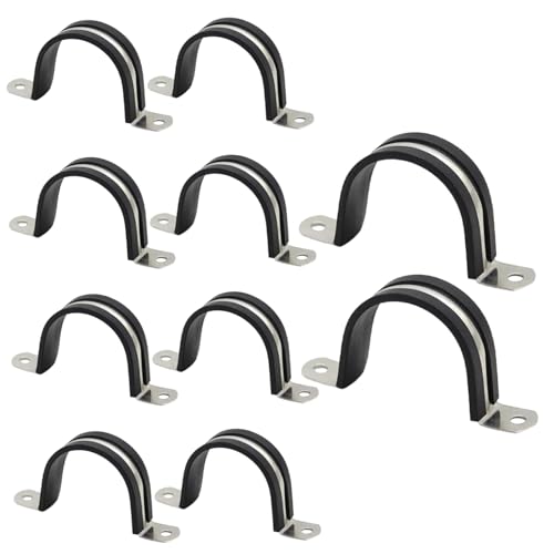 10-teilige Rohrreparaturschelle, gummigepolsterte Edelstahl-Rohrschelle, U-förmiger Rohrhalter für Rohr- oder Drahtseilinstallation, Schlauchschellen, Rohrschellen, Rohrschelle von Dorccsi