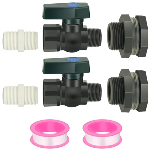 2er-Set Regenfass-Zapfhahn-Set, 3/4 Zoll Regenfass-Umlenk- mit Schottverschraubung, Schlauch-Wasserhahn-Adapter und Gewindedichtband, Zapfhahn für Wassertanks, Aquarien, Wannen, Pools, Gärten, Reg von Dorccsi