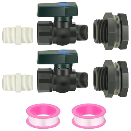 2er-Set Regenfass-Zapfhahn-Set, 3/4 Zoll Regenfass-Umlenk- mit Schottverschraubung, Schlauch-Wasserhahn-Adapter und Gewindedichtband, Zapfhahn für Wassertanks, Aquarien, Wannen, Pools, Gärten von Dorccsi