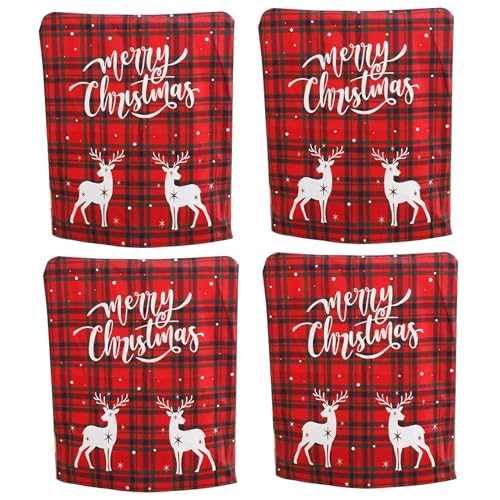 Dorccsi Weihnachts-stuhlhussen 4er-Set Einseitig Weihnachts-stuhllehnenbezüge Cartoon-süße Polyester-weihnachtsdekorationen Für Partyessen Rentier-Weihnachts-stuhlhussen 4er-Set Weihnachtsstuhl von Dorccsi