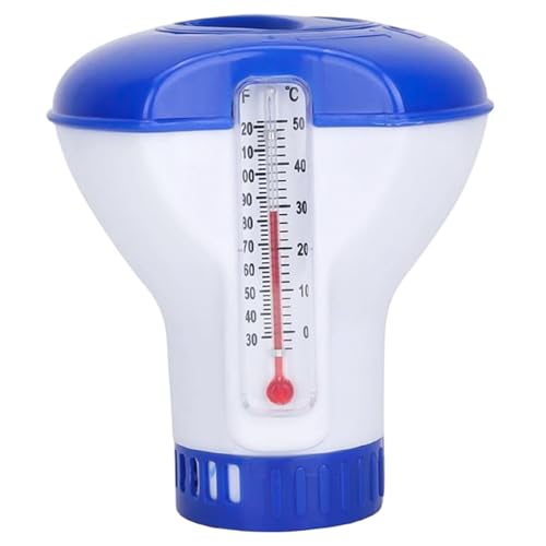 Pool-Chlorschwimmer mit Thermometer, 5 Zoll automatischer Chlortablettenschwimmer, Poolzubehör, um Schwimmwasser frisch und sauber zu halten, schwimmendes Poolthermometer, leicht ablesbar von Dorccsi