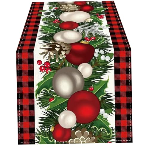 Weihnachts-Tischläufer, Weihnachtskugel-Ornament, Winter-Tischläufer, 33 x 183 cm, saisonaler Weihnachtsläufer für Esstisch, Weihnachts-Küchendekoration für Familientreffen, Zuhause, Party, Esstischlä Weihnachts-Tischläufer, Weihnachtskugel-Ornament, Winter-Tischläufer, 33 x 183 cm, saisonaler Weihnachtsläufer für Esstisch, Weihnachts-Küchendekoration für Familientreffen, Zuhause, Party, Esstischlä von Dorccsi