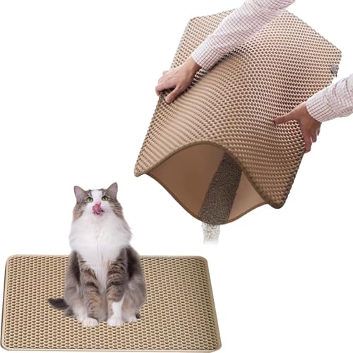 45 x 60 cm Katzenstreu Matte Wabenförmiges Katzenklo Unterleger Silikon Katzenstreu Matte Rutschfeste Wasserdichte Cat Litter Mat Faltbarer Katzenklo Vorleger zur Streukontrolle (Beige) von Dorclife