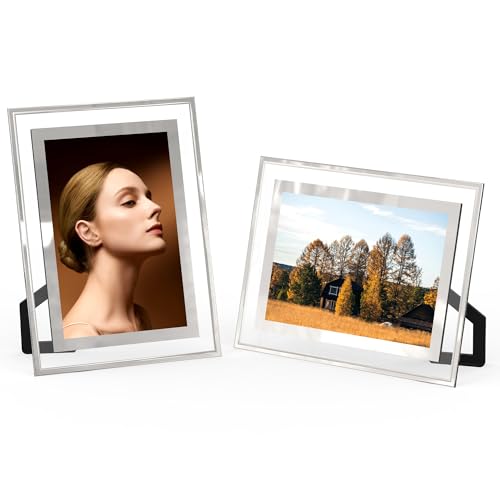 2 PCS Bilderrahmen 10x15 Glas, Bilderrahmen 10x15 Silber, Landschaft Portrait Glas Bilderrahmen, Modern Desktop Fotorahmen Geburtstag Jahrestag Weihnachten Geschenk, Horizontal Oder Vertikal von Doreenstar