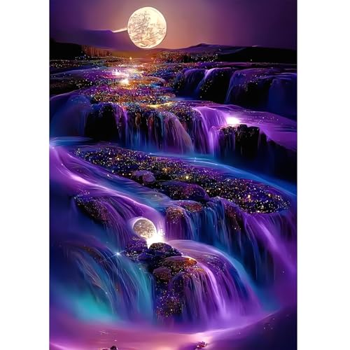 Doreenstar Diamond Painting Wasserfall im Mondschein 30x40 CM, 5D Diamant Painting Bilder Mond Wasserfall, DIY Vollbohrer Diamant Malerei Set für Erwachsene Kinder Anfänger von Doreenstar