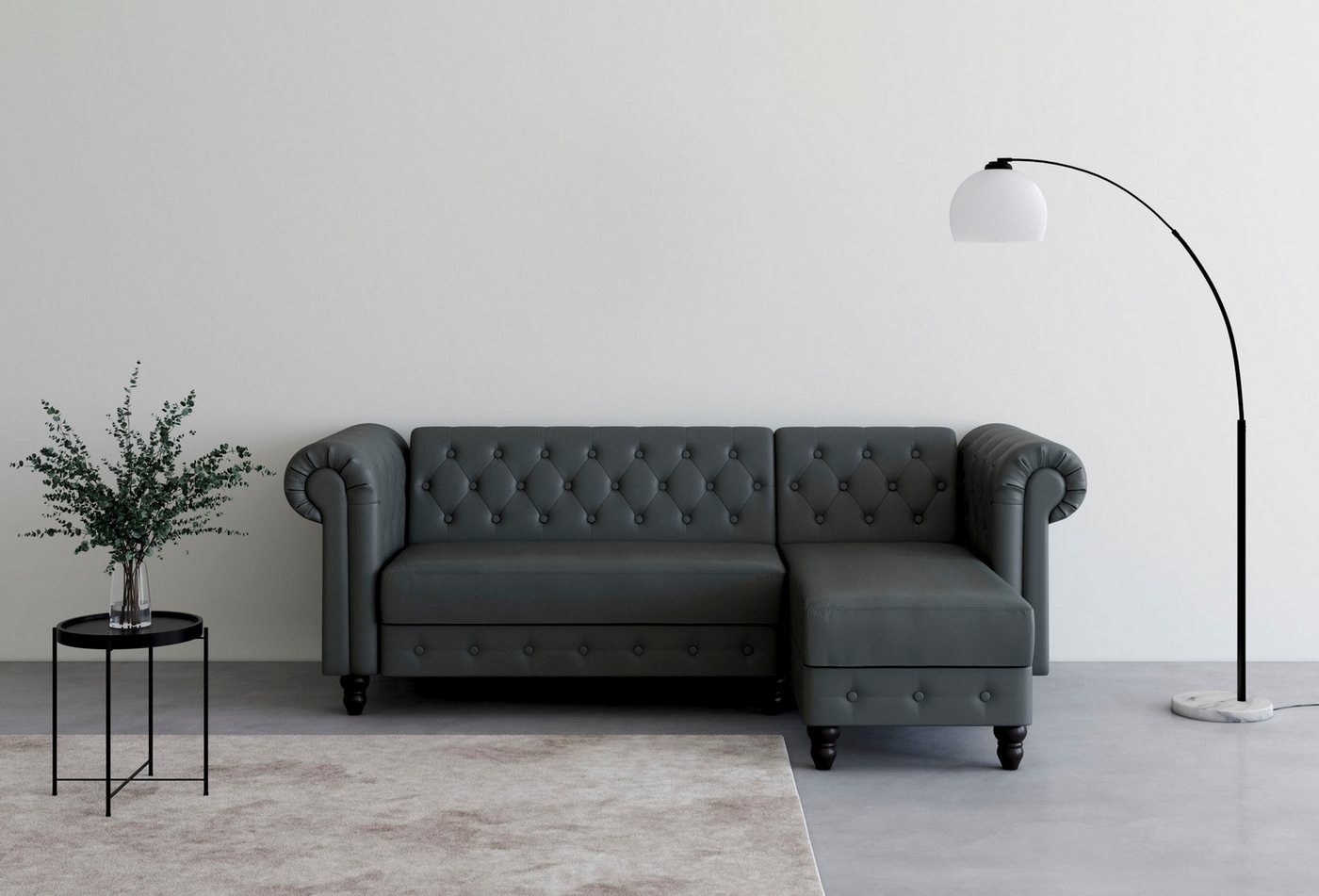 Dorel Home Ecksofa Felix Schlafsofa 241 cm (Liegefl. 108x195 cm), Recamiere tauschbar, verstellb. Rückenlehne, Sitzhöhe 46cm, Velours, Kunstleder, Vintage von Dorel Home