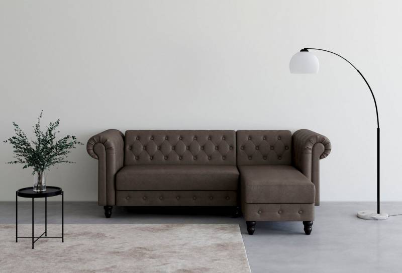 Dorel Home Ecksofa Felix, L-Form, 241 cm (Liegefl.108x195 cm), Recamiere tauschbar, verstellb. Rückenlehne, Bett-Funktion, Velours, Kunstleder, Vintage von Dorel Home